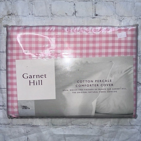 NIP Garnet Hill Twin Size Cotton Percale Comforter Cover Duvet Pink Checkered - Picture 1 of 7